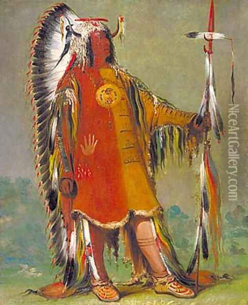 Máh-to-tóh-pa, Four Bears, Second Chief, in Full Dress Oil Painting - George Catlin