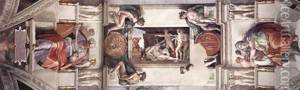 Ceiling of the Sistine Chapel - bay 1 Oil Painting - Michelangelo Buonarroti
