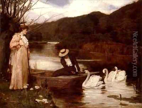 Feeding the Swans Oil Painting - Arthur A. Dixon