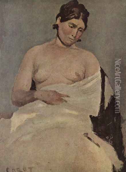 Seated Woman with chest Oil Painting - Jean-Baptiste-Camille Corot