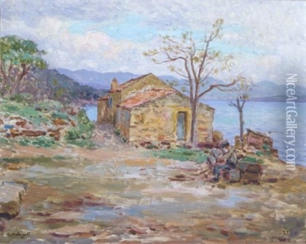 Maison Au Bord De La Mer A Campo Moro, Corse Oil Painting - Olynthe Madrigali