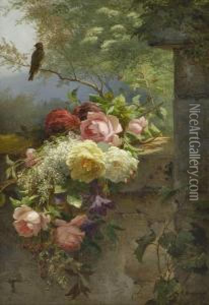 Blumenbouquet Auf Gartenmauer Oil Painting - Helene Marie Stromeyer