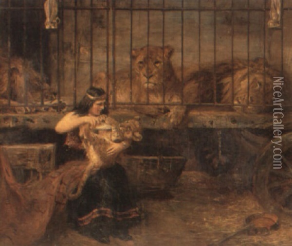 Feeding The Cub Oil Painting - Paul Friedrich Meyerheim