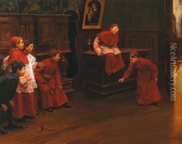 Enfants De Coeur Jouant Au Bouchon Oil Painting - Paul Charles Chocarne-Moreau