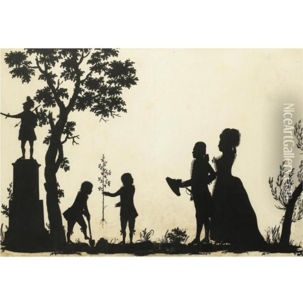 A Silhouette Of Grand Duke Pavel Petrovich (later Paul I) And Maria Fedorovna At Pavlovsk With Their Sons, Konstantin And Alexander Oil Painting - Johann Friedrich Anthing