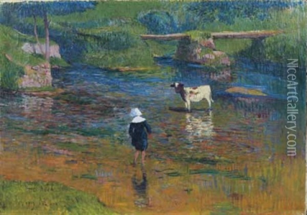 Fermiere Et Vache Oil Painting - Henry Moret