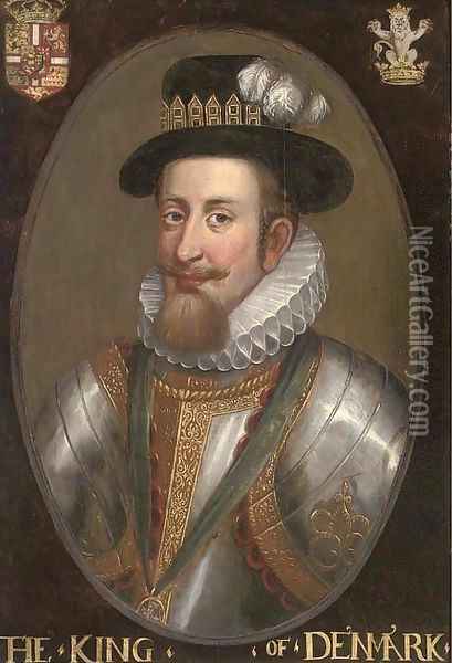 Portrait of a nobleman, bust-length, in armour and white ruff, with a jewelled hat Oil Painting - John de Critz