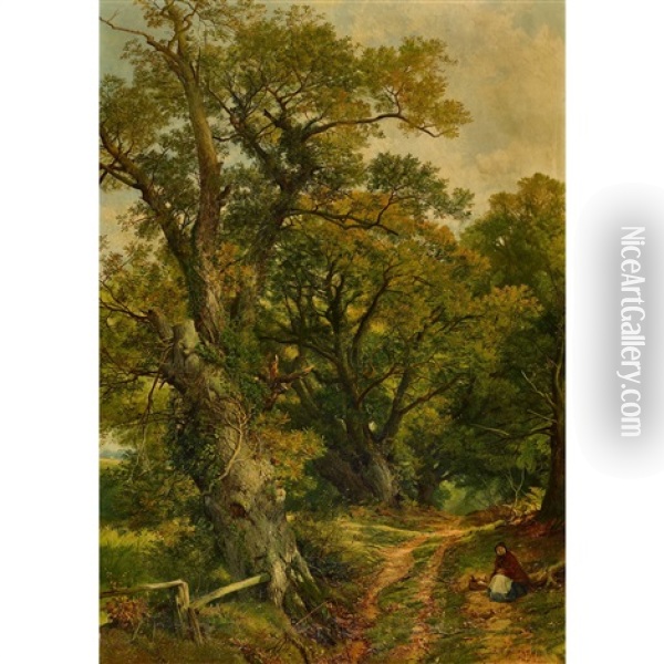 Waldweg Mit Rastender Bauerin Oil Painting - Frederick William Hulme