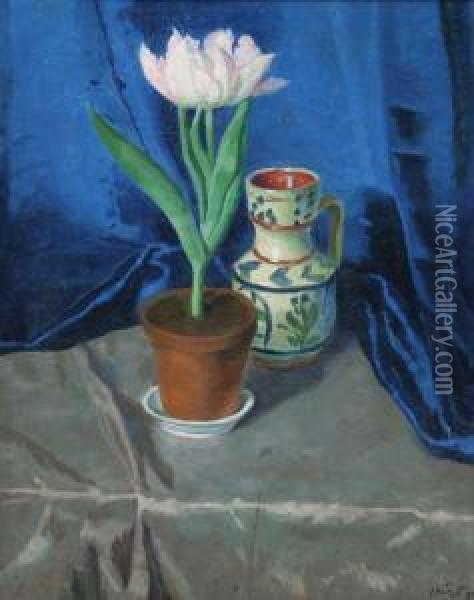 Feher Tulipanos Csendelet Oil Painting - Szirt Oszkar