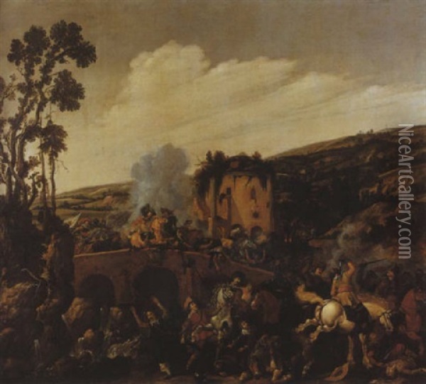 Choc De Cavalerie Sur Un Pont Oil Painting - Nicholas van Ravesteyn II