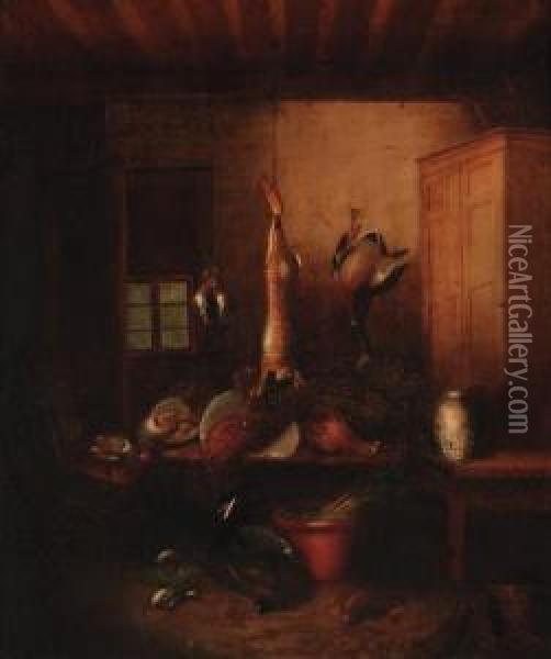 Dead Game Hanging In A Larder Oil Painting - Benjamin Blake