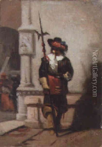 A Guard On Duty Oil Painting - Odoardo Borrani