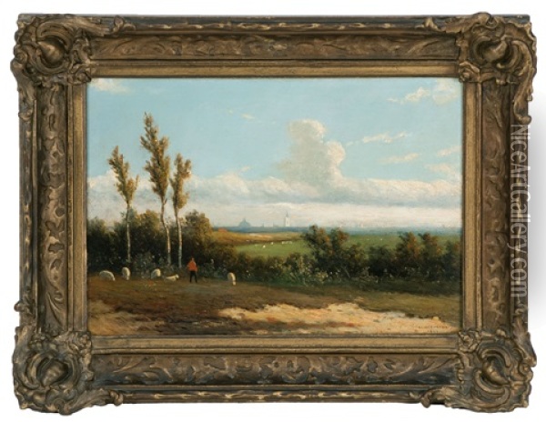 A Shepherd Gazes Over A Landscape Oil Painting - Johannes Jacobus (Jan) Heppener
