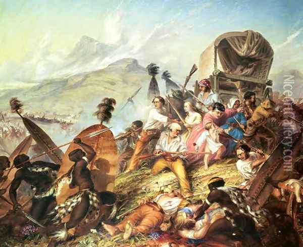The Battle of Blauwkrantz 1838 Oil Painting - Thomas Baines