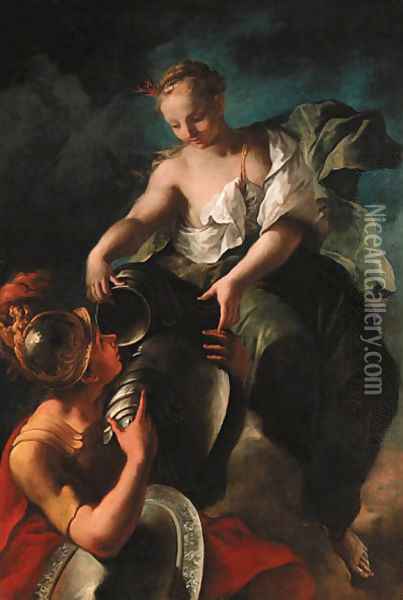 Venus presenting arms to Aeneas Oil Painting - Nicola Grassi