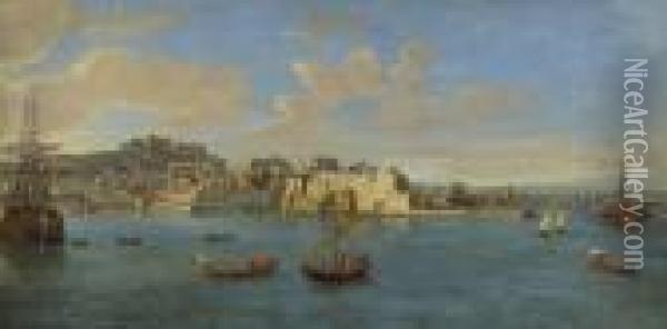 Wittel, Called Vanvitelli View Of Naples With The Castel Dell'ovo Oil Painting - (circle of) Wittel, Gaspar van (Vanvitelli)