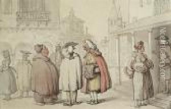View Of Oxford Muffs, A Scene At The Colleges Oil Painting - Thomas Rowlandson