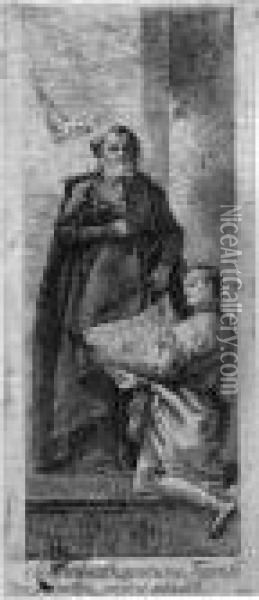 Der Hl. Hieroynmus Amiliani Mit Kniendem Jungling Oil Painting - Giovanni Domenico Tiepolo