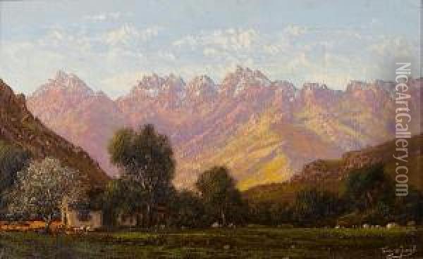 Dawn In The Drakensberg Oil Painting - Tinus De Jong