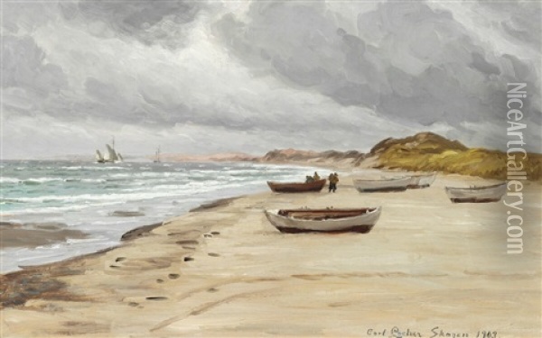 Windy Overcast Day At Skagen Sonderstrand Oil Painting - Carl Ludvig Thilson Locher