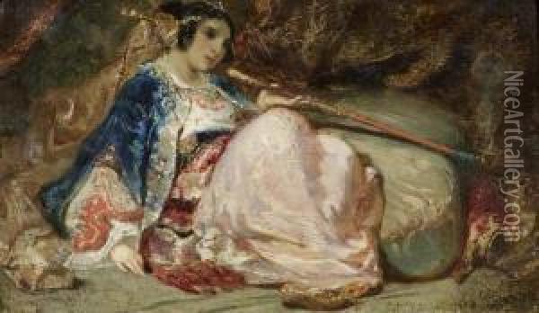 Oriental Woman Reclining Oil Painting - Henri Baron