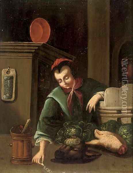 A girl in a kitchen Oil Painting - Gerrit Dou