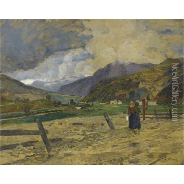Bauerin Auf Der Alm (the Mountain Pasture) Oil Painting - Tina Blau-Lang