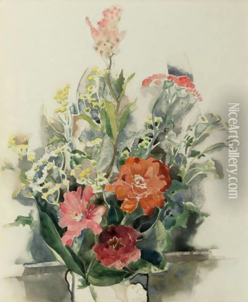 Zinnia Bouquet Oil Painting - Charles Demuth