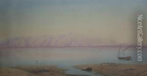 View Along The Suez Canal Oil Painting - Charles Vacher