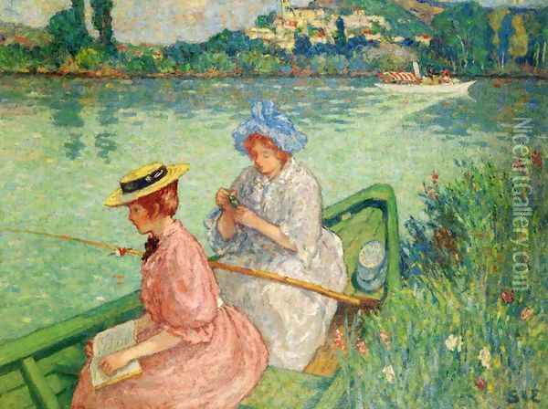 Women Fishing Oil Painting - Georges dEspagnat