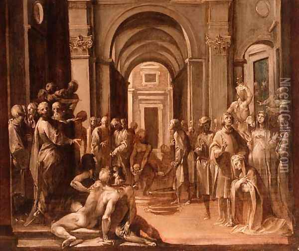 St. Laurence Among the Poor and Sick, modello for a fresco, 1588-9 Oil Painting - Giuseppe Cesari