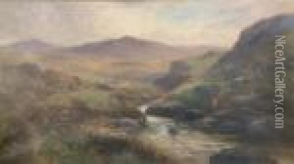 'autumn On The Lyd, Dartmoor' Signed, 193 Devon & Exmoor Exhibition Label 2 X 36in Oil Painting - George Henry Jenkins