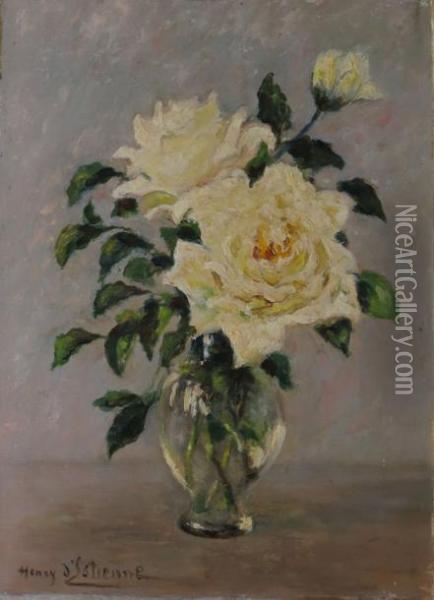 Roses Blanches Oil Painting - Henry D Estienne