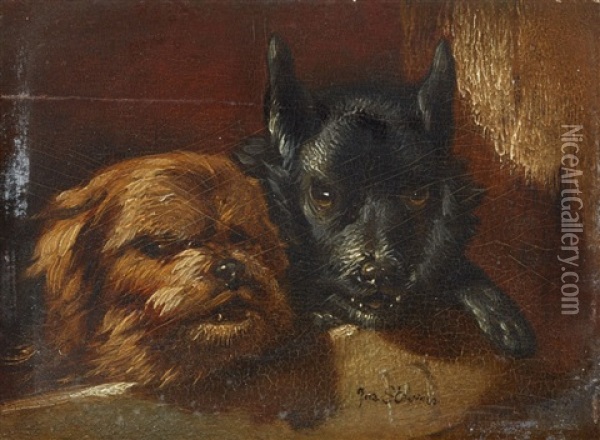 Two Dogs Oil Painting - Joseph (Edouard J.) Stevens