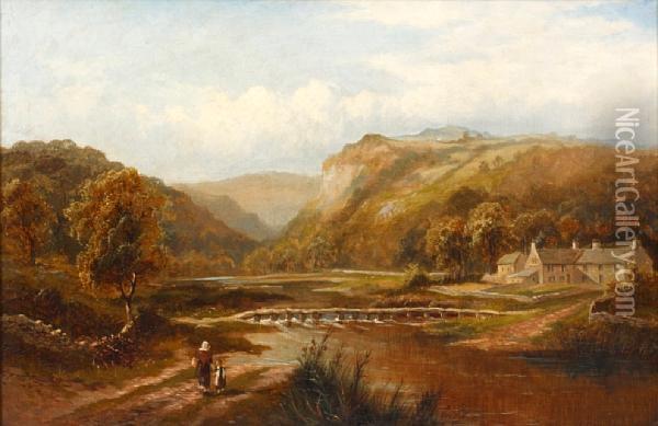Mother And Child Approaching A Weir Oil Painting - Arthur Walker Redgate