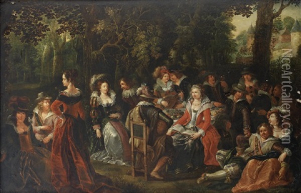A Merry Company In A Woodland Clearing Oil Painting - Louis de Caullery