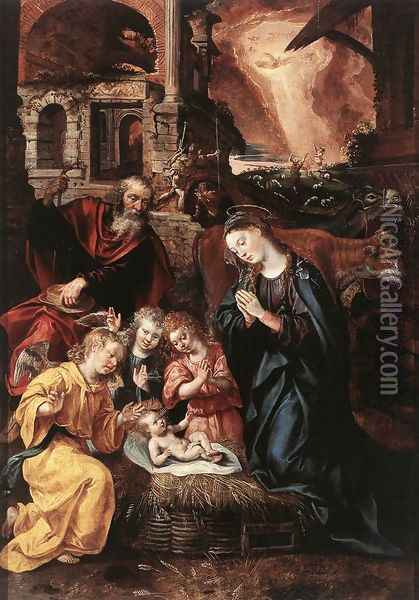 Nativity 1577 Oil Painting - Maarten de Vos