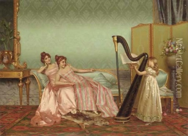 The Harp Recital Oil Painting - Vittorio Reggianini