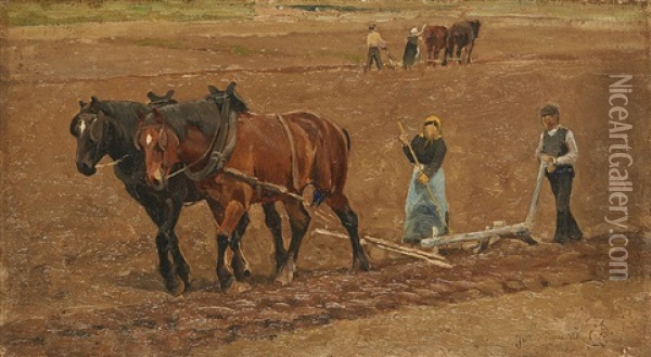 Labourage A Jette Saint Pierre En 1881 Oil Painting - Frans Van Leemputten
