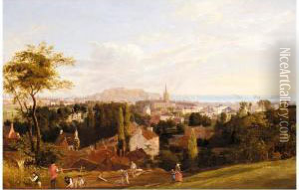 View Of St Helier, Jersey,with Fort Regent And Elizabeth Castle In St Aubin's Bay Beyond Oil Painting - Phillip Hutchins Rogers