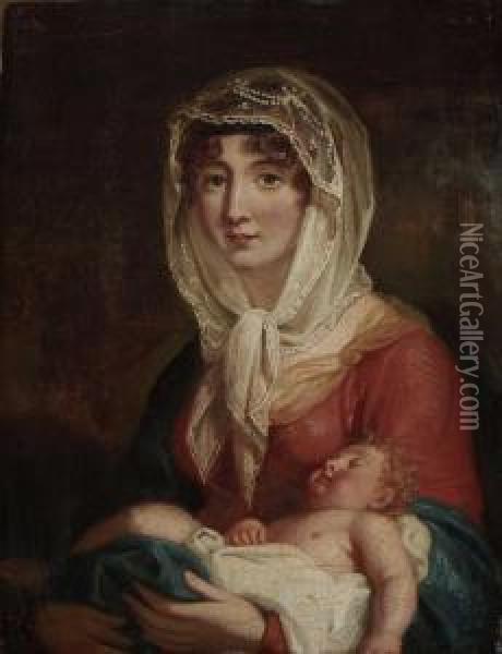 Mutter Mit Kind. Oil Painting - Samuel Woodforde