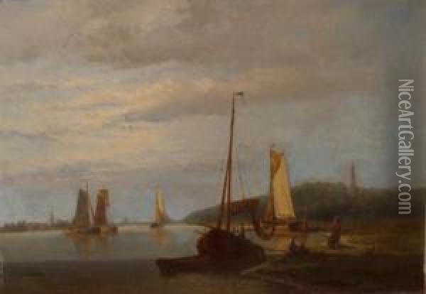 Ships In Calm Water Oil Painting - Hendrik Hulk