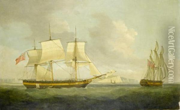 A Three-masted Merchantman In Two Positions In The Downs Oil Painting - Francis Holman