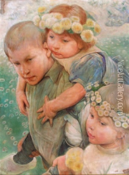 Les Enfants Au Jardin Au Printemps Oil Painting - Paul Rink