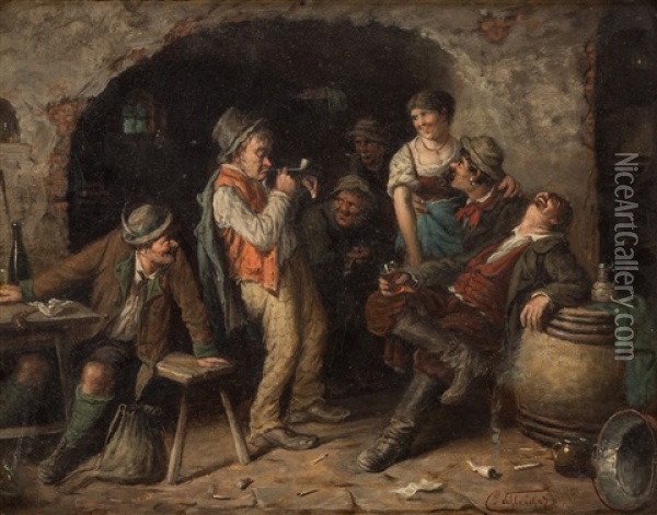The Merry Tavern Oil Painting - Carl Schleicher