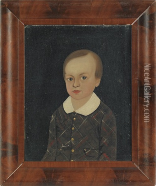 Prior-hamblin School Portrait Of A Young Boy With Light Brown Hair And A Plaid Jacket With A White Collar Oil Painting - William W. Kennedy