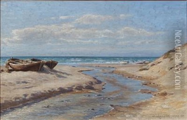 Beach Scene From Lonstrup, Denmark Oil Painting - Niels Frederik Schiottz-Jensen