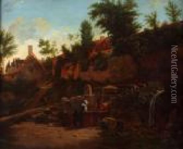 The Village Well Oil Painting - Jean-Victor Bertin