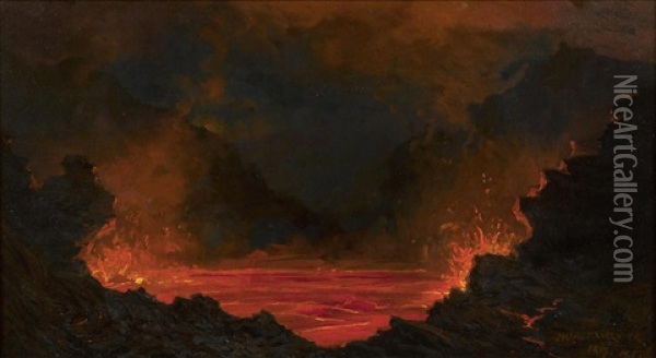 Kilauea At Night Oil Painting - Jules Tavernier