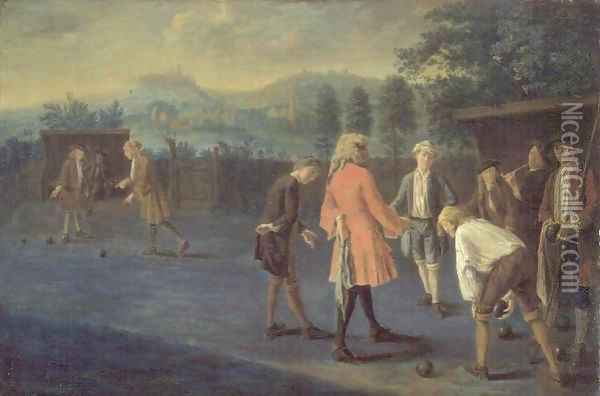 Figures on a Bowling Green Oil Painting - Pieter Angellis